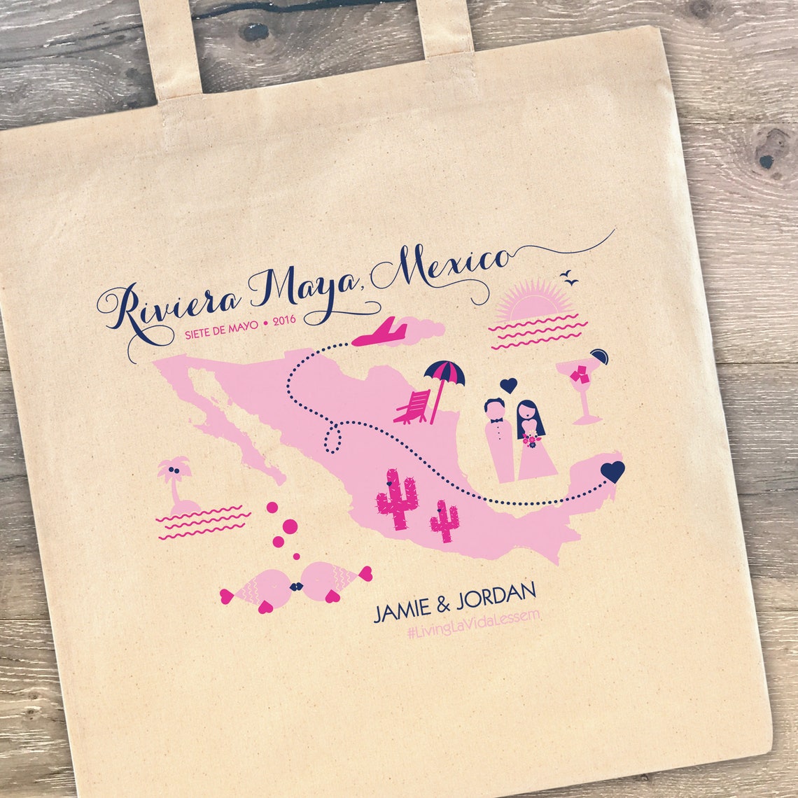 Customizable Destination Wedding Canvas Tote Bag Riviera Maya