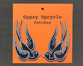 Vintage Swallow Tattoo Patches, Set of Iron-on Patches, Upcycle Fun