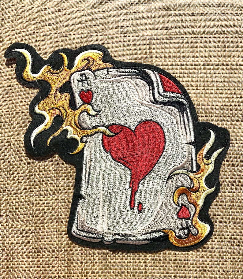 Large Flaming Ace of Hearts Embroidered Patch Cards Patch Etsy