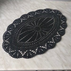 New black crochet doily-oval black doily-black tablecloth-black napkin-medium tablecloth-square doily-oval tablecloth