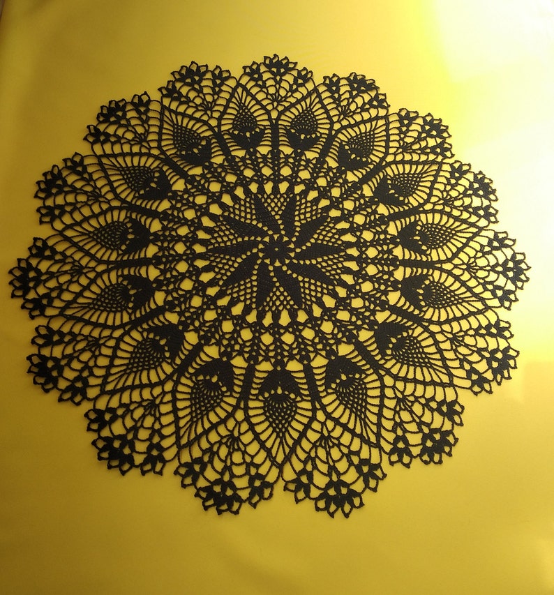 New Black Large Crochet Doily Black Doily Black Tablecloth Etsy