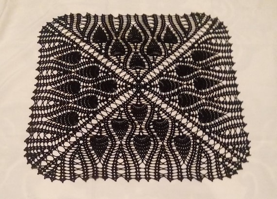 New black crochet doily-25 inches-squre black doily-black tablecloth-black napkin-large tablecloth-square doily-square tablecloth