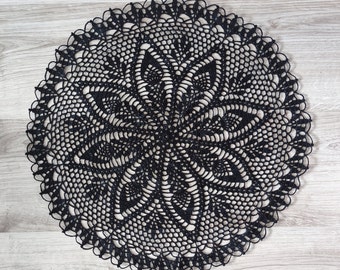 19,3 inches black round crochet doily - black doily-halloween doily