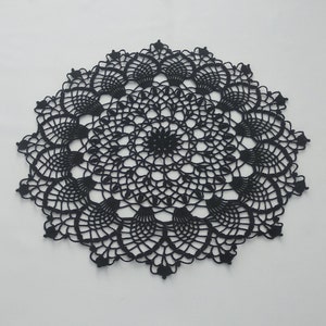 black crochet doily-15.7 inches - black doily-handmade decor-pineapple doily