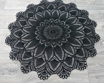 Noir grand 23,5 » crochet doily - noir doily - nappe noire-doilies noires-crochet naplin
