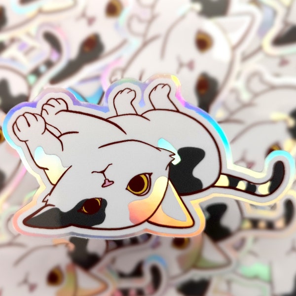 HOLOGRAPHIC Lucky Cat Maneki Neko Sticker // suitable for laptop or indoors //