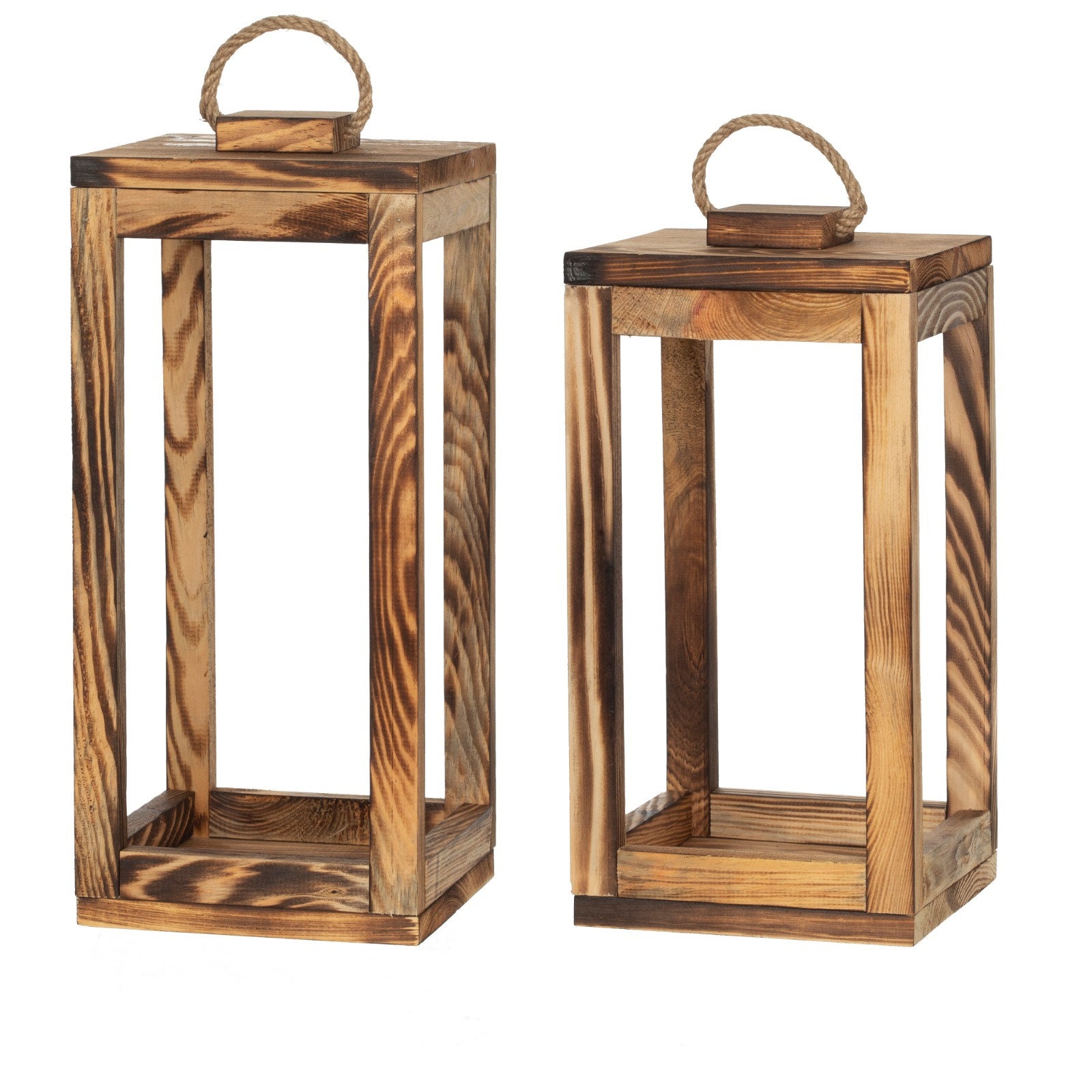 2 Pack Decorative Rustic Hanging Wooden Lantern Set Frame Etsy