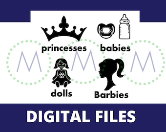 Dolls Label SVG. SVG Files. Toy Labels. Toy Labels SVG. Toy Storage Labels. Playroom Organization. Dolls. Princess. Babies. Barbies.