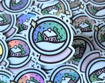 Snow Globe Holographic Vinyl Sticker: Waterproof Planner Laptop Decal