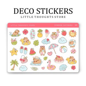 Deco Capybara d'été | Stickers pour agenda | Album | Journalisation | Stickers papier premium