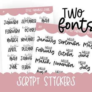 Petits autocollants d'écriture mensuelle Hello | Stickers pour agenda | Bullet Journal | Hobonichi Weeks Cousin | Mots autocollants | Autocollants de planification
