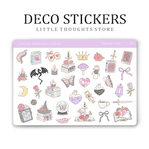 Stickers déco livresques romantiques | Stickers pour agenda | Album | Journalisation | Stickers papier premium