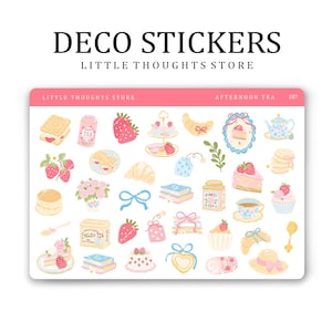 Stickers déco pour le thé de l'après-midi | Stickers pour agenda | Album | Journalisation | Stickers papier premium