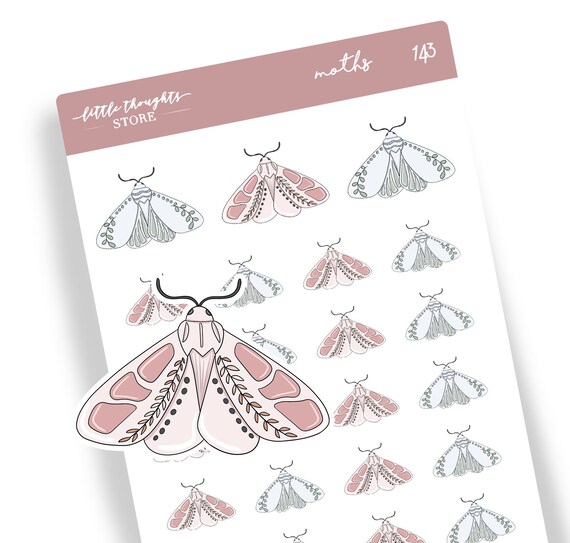 Motten & Blumen Sticker Set – 2 Bögen (18x11 Cm), Mattes Papier, Für Journal, Planer & Scrapbooking