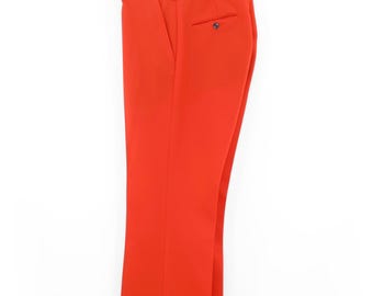 Vintage 60s 70s Mod Orange Bell Bottom Disco Pants Mens 33x31 Flare Cuffed