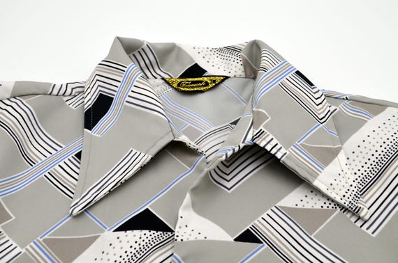 Mens Dagger Collar Gray Geometric Patterned Dress… - image 4