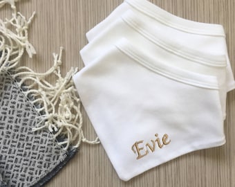 Set of 3 Personalised Embroidered with Name Baby Bandana Bibs (Boys and Girls)