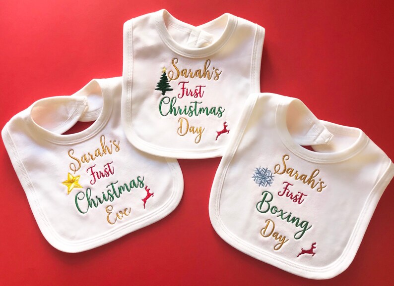 Personalised First Christmas Dinner Bib 1st Chrstmas Boy// Baby Clothing Gift