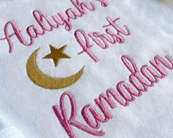 Personalised My First Ramadan / Ramadhan Embroidered Baby Romper Sleepsuit