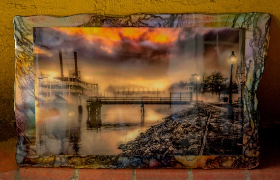 River Boat , New Orleans , Mixed media  photo print on  metal frame with resin clear coat . (limited time special offer)