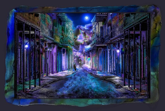 French Quarter scene blue 19"x28"