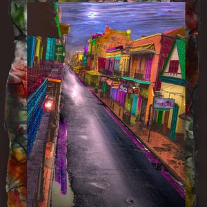 18"x25", Bourbon Street, Nowy Orlean, technika mieszana, gotowy do powieszenia, dostępny większy rozmiar