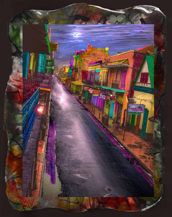 18"x25" , Bourbon street, New Orleans,  Mixed Media,  ready to hang, larger size available