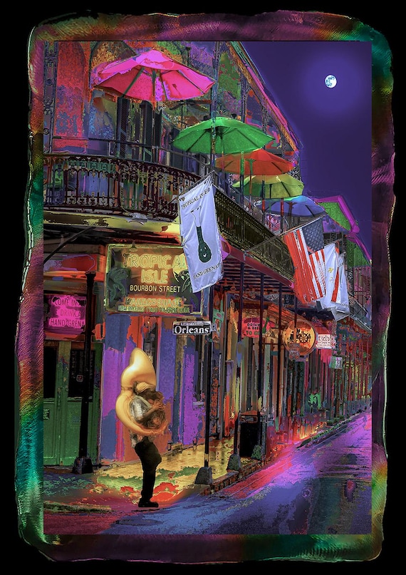 18"x28" Uniquely presented Bourbon street, New Orleans framed ready to hang