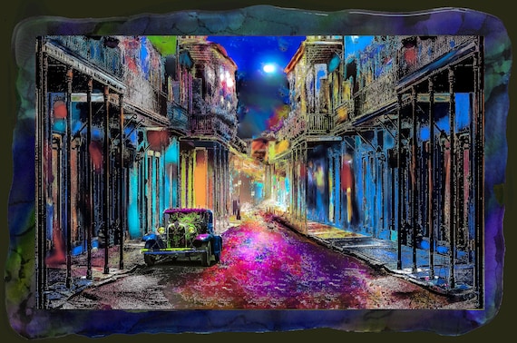 French Quarter scene 19"x27"photo print mounted on polished and painted metal.rezined on top ready to hang. larger/smaller sizes available