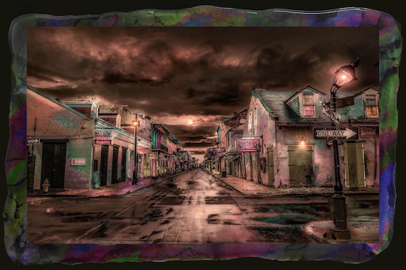 18"x28" Uniquely presented Bourbon street, New Orleans framed ready to hang