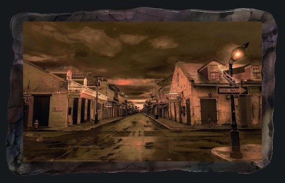 18"x28" Uniquely presented Bourbon street, New Orleans framed ready to hang