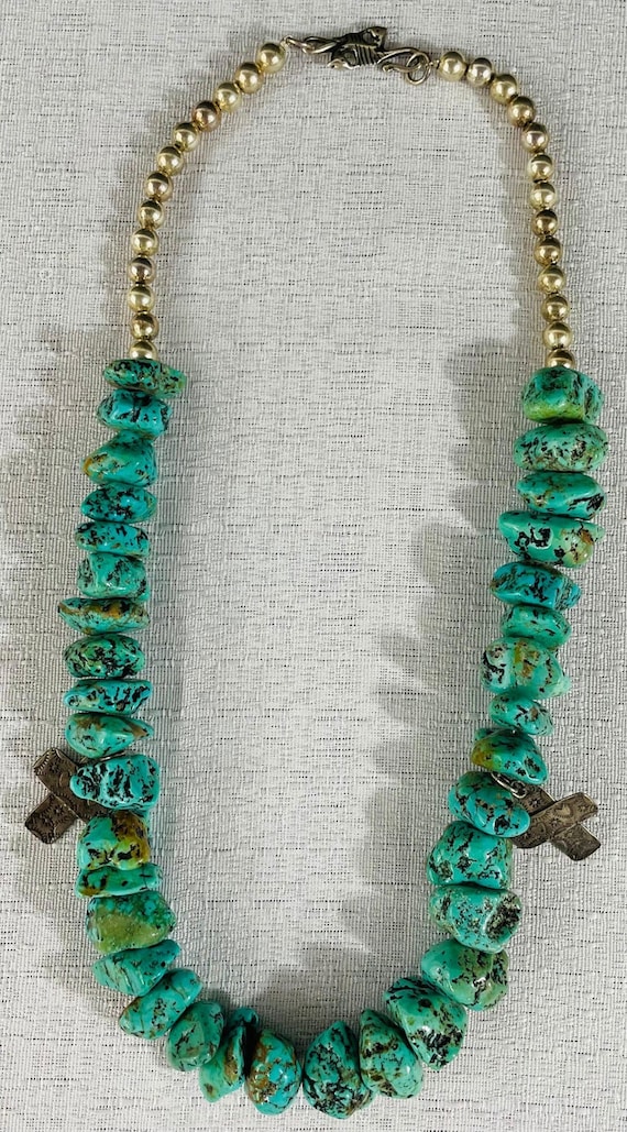 Navajo Turquoise and Pearls Necklace with Sterling
