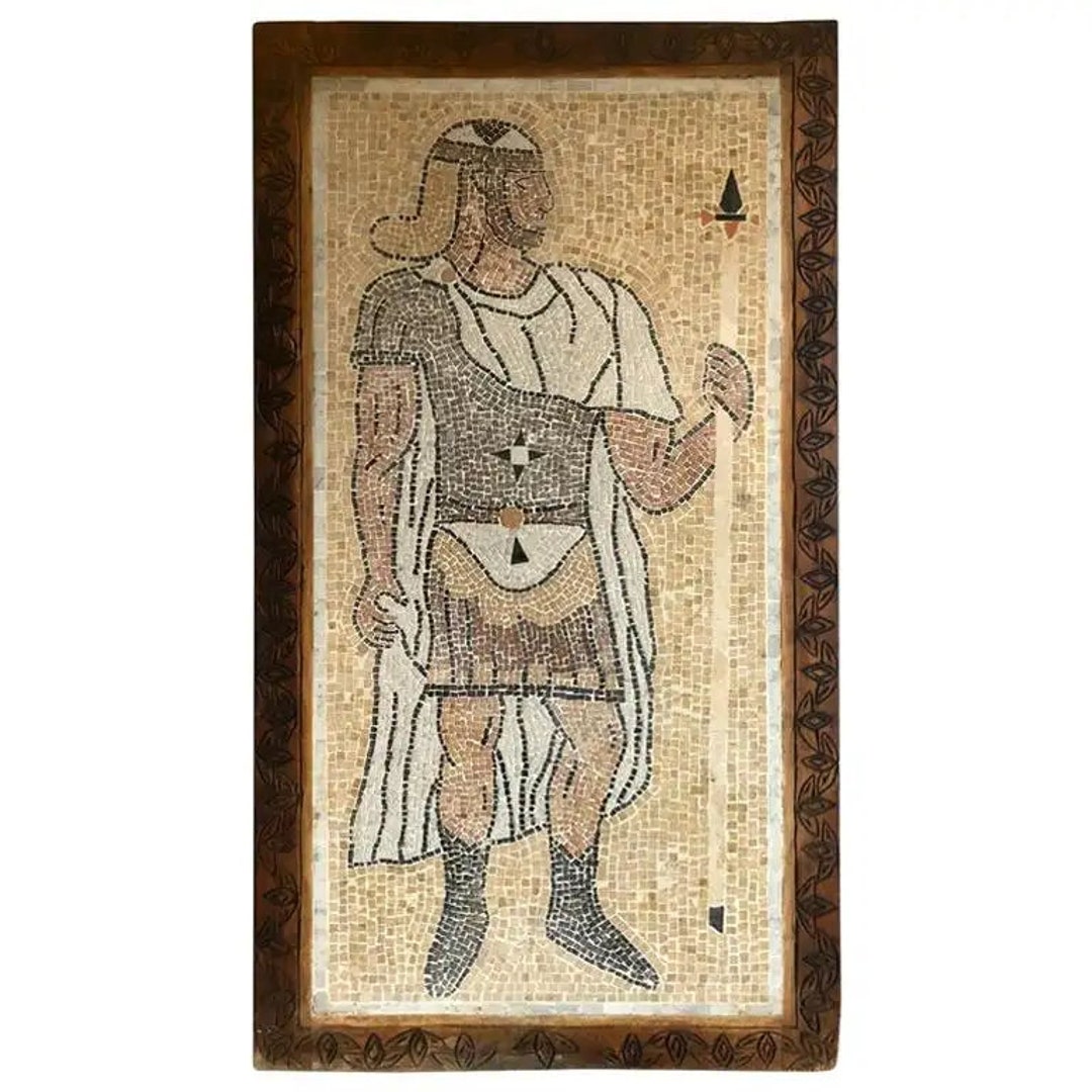Italian Mosaic Tile Wall Plaque or Table Top of a Centurion in Wood ...