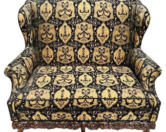 Italian Rococo Revival Style Settee or Sofa with Heraldic Motif in Black & Beige