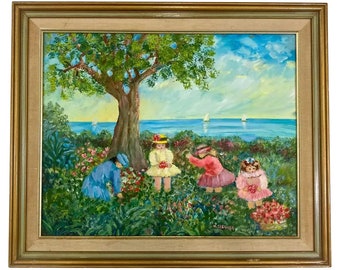 Impressionistic Oil on Canvas of Children in the Park