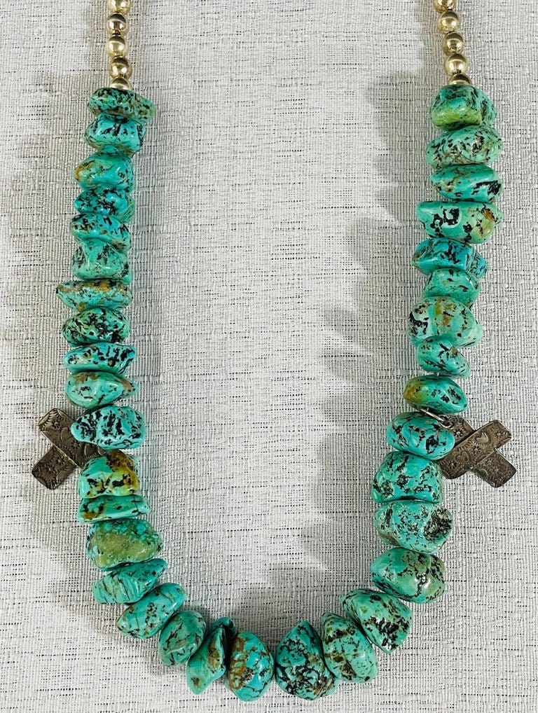 Navajo Turquoise and Pearls Necklace With Sterling Silver