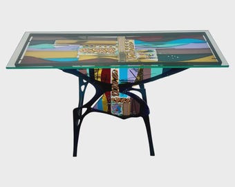 Sabra Richards Art Glass & Steel Sculptural Console Table Signed and dated 2008