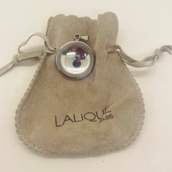 Lalique Round Crystal Cabochon Pendant in Silver Frame