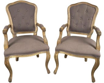 French Country Louis XV Style Lavender Grey Upholstery Bergere Chair, a Pair