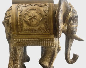 Large Sculptural Elephant Table Base in Carved resin w Antique Gilt Finish