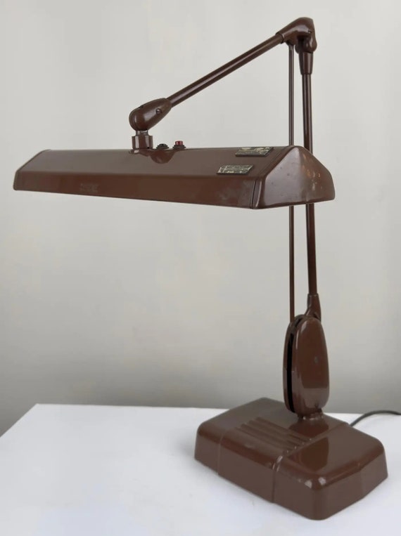 Mid Century Industrial Floating Brown Metal Desk Lamp by