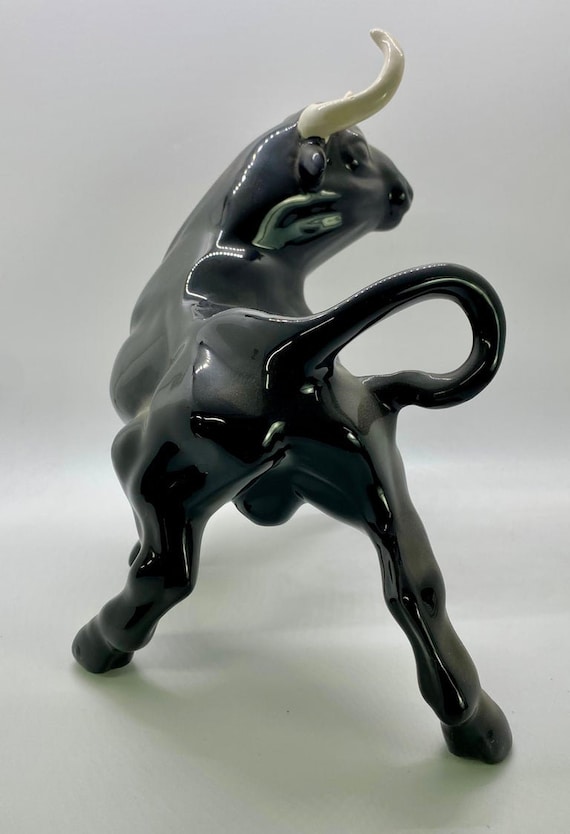 1950's Ceramic Black Bull Figurine With White Horns, a Pair - Etsy