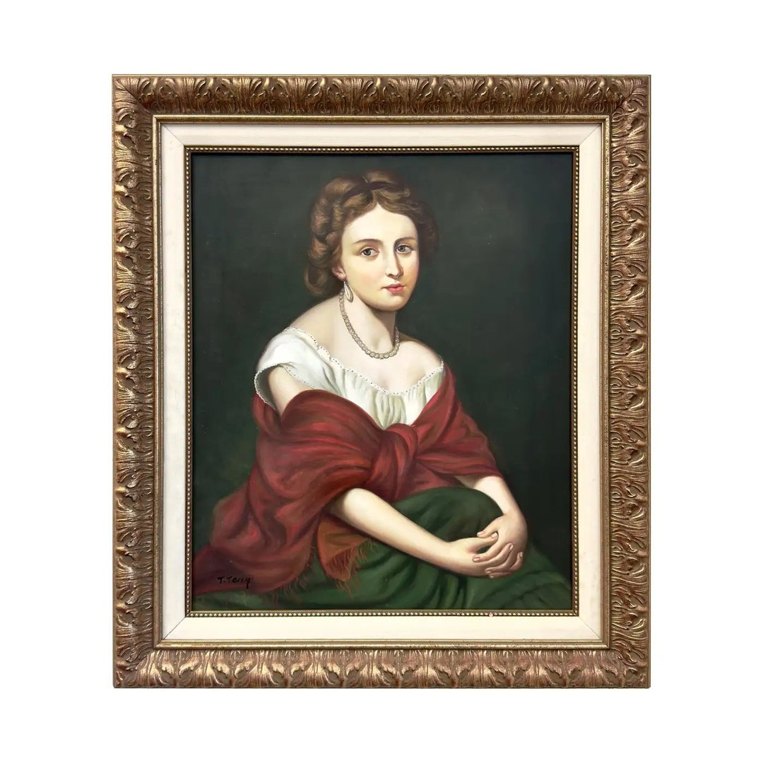 Classical Portrait of a Young Woman Oil on Canvas Painting , Signed ...