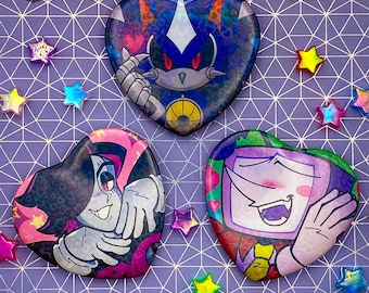 Metal Crushes Holographic Heart Buttons