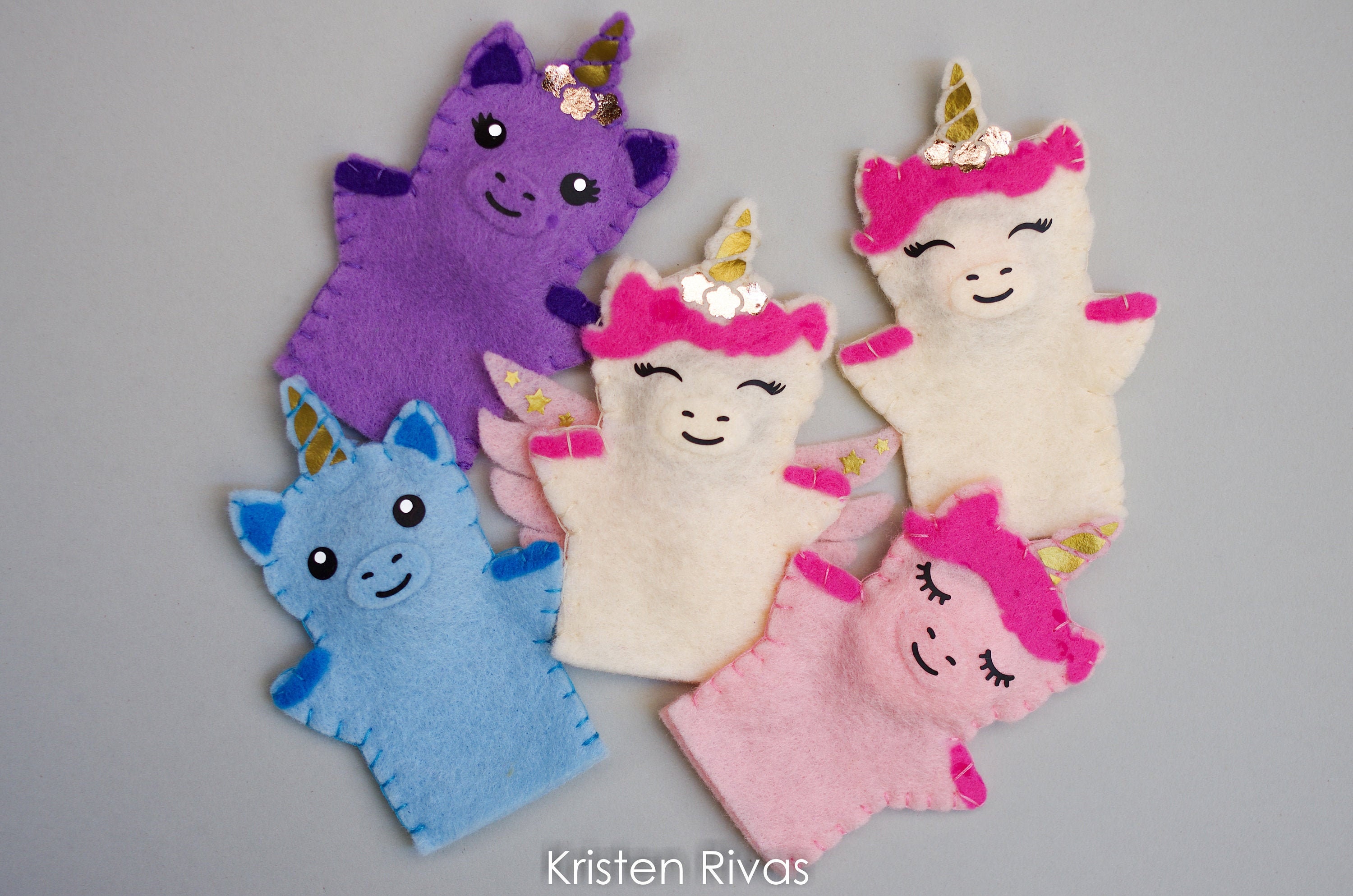 unicorn finger puppets pattern svg pdf unicorn felt finger etsy