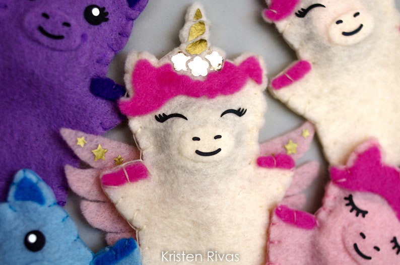 unicorn finger puppets pattern svg pdf unicorn felt finger etsy