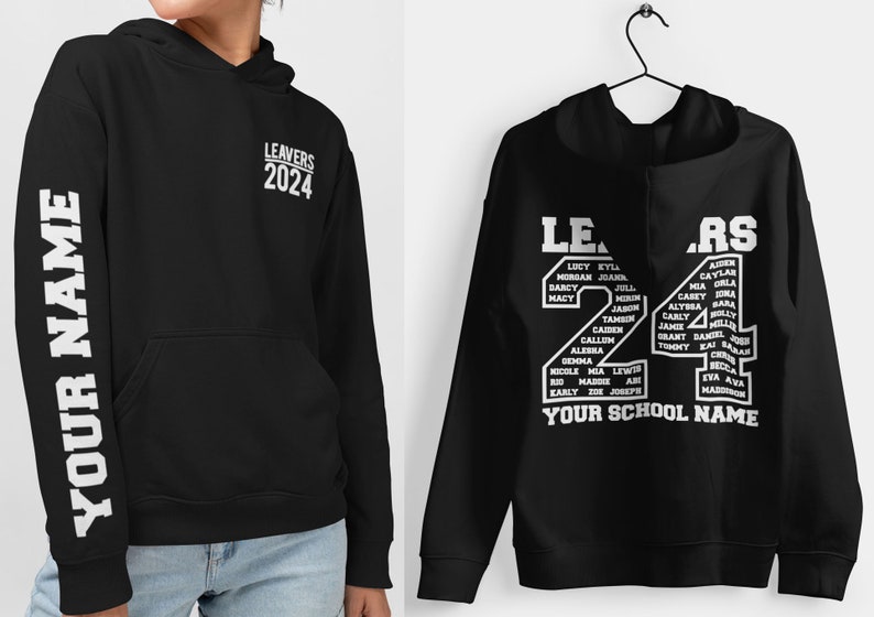 Leavers Hoodie Schools, Colleges & Universities Clubs Matching Hoodies Class Of 2024 Oxford Navy BLACK