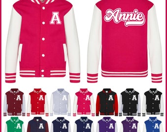 Personalised Kids Varsity Jacket, Initial and Name, Children's & Adults Sports Jacket, College Jacket