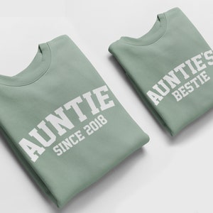 Auntie and Aunties Bestie Jumpers, Matching Jumpers Auntie Gift Aunties Bestie Gift Dusty Green