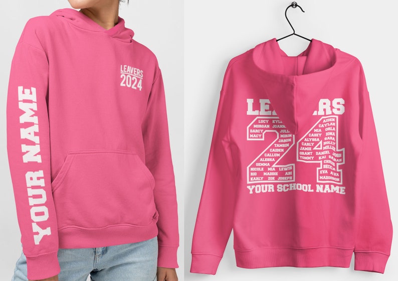 Leavers Hoodie Schools, Colleges & Universities Clubs Matching Hoodies Class Of 2024 Oxford Navy CANDYFLOSS PINK